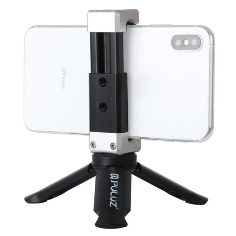 Treppiede pieghevole in plastica PULUZ + staffa a morsetto in lega di alluminio con slitta fredda per iPhone, Galaxy, Huawei, Xiaomi, Sony, HTC, Google e altri smartphone, Tripod+Clamp 3