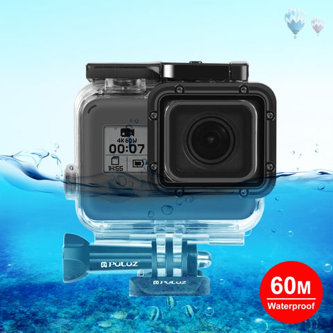 PULUZ per GoPro HERO (2018) / HERO7 Black /6 /5 Custodia subacquea impermeabile da 60 m Custodia protettiva per immersione con fibbia Supporto di base e vite, For HERO5