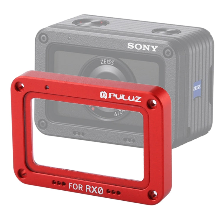 PULUZ Fiamma in Lega di Alluminio + Protezione Lente in Vetro Temperato per Sony RX0 / RX0 II, con Viti e Cacciaviti, Front Flame Black, Front Flame Red