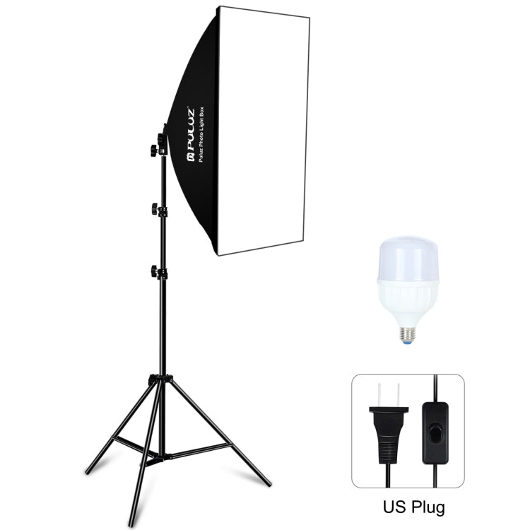 PULUZ Softbox da studio 50x70 cm + supporto per treppiede da 2 m + kit fotografico con lampadina LED a luce bianca E27 30 W 5700 K, Single Bulb EU Plug, Single Bulb US Plug, Single Bulb EU Plug (RU)