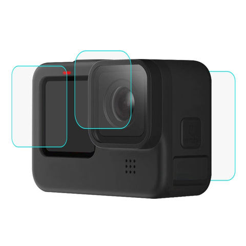 PULUZ per GoPro Hero12 Nero/11 Nero/10 Nero/9 Obiettivo Nero + Display LCD Pellicola in vetro temperato 9H 2.5D, For GoPro HERO9 Black