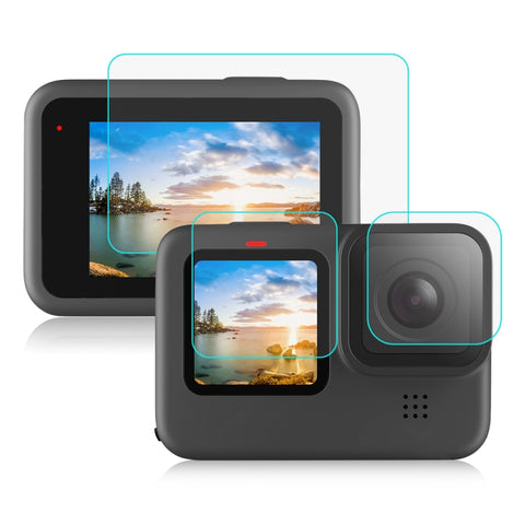 PULUZ per GoPro Hero12 Nero/11 Nero/10 Nero/9 Obiettivo Nero + Display LCD Pellicola in vetro temperato 9H 2.5D, For GoPro HERO9 Black