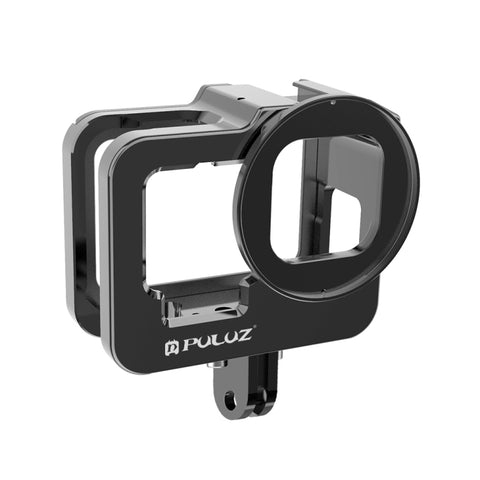 PULUZ per GoPro HERO12 Nero /11 Nero /10 Nero /9 Nero Custodia addensata Gabbia protettiva in lega di alluminio CNC con telaio assicurativo e lente UV da 52 mm, For GoPro HERO9 Black Thicken