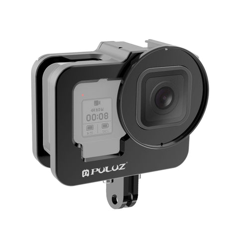 PULUZ per GoPro HERO12 Nero /11 Nero /10 Nero /9 Nero Custodia addensata Gabbia protettiva in lega di alluminio CNC con telaio assicurativo e lente UV da 52 mm, For GoPro HERO9 Black Thicken