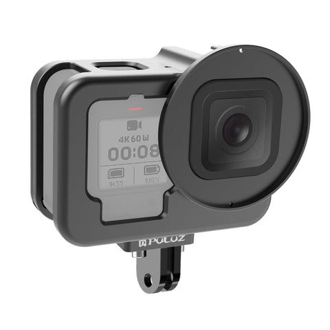 PULUZ per GoPro HERO12 Nero /11 Nero /10 Nero /9 Nero Custodia sottile Gabbia protettiva in lega di alluminio CNC con telaio assicurativo e lente UV da 52 mm, For GoPro HERO9 Black Thin