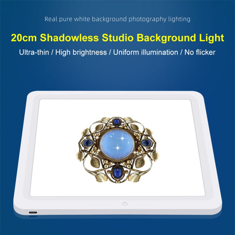 PULUZ Tappetino luminoso a LED senza ombre da 20 cm per box da studio fotografico, 20cm Shadowless Light