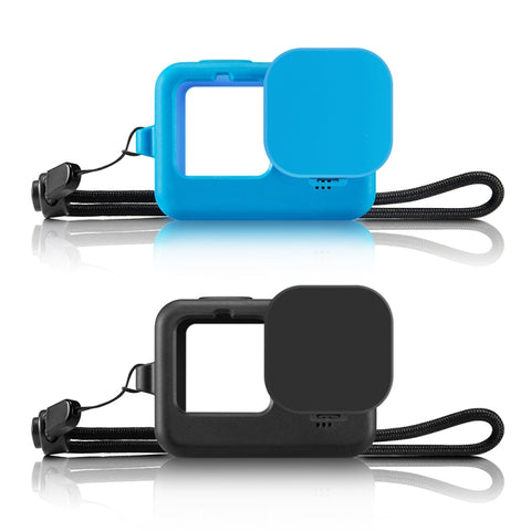 PULUZ per GoPro HERO12 Nero/11 Nero/10 Nero/9 Nero Custodia protettiva in silicone con cinturino da polso e copriobiettivo, For GoPro HERO9 Black