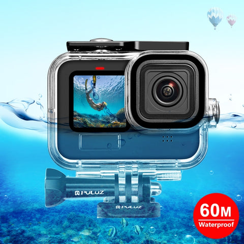 PULUZ per GoPro HERO12 Nero/11 Nero/10 Nero/9 Nero Custodia protettiva impermeabile da 60 m con fibbia, supporto di base e vite, For GoPro HERO9 Black