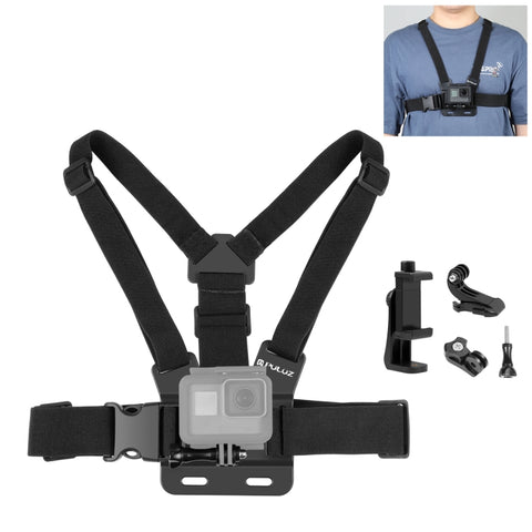 cintura-toracica-regolabile-per-montaggio-su-corpo-5-in-1-puluz-con-morsetto-per-telefono-supporto-con-gancio-a-j-e-kit-di-viti-lunghe - immagine 1