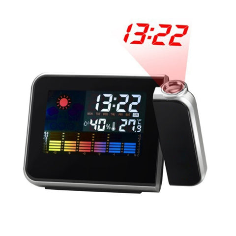 Sveglia con proiezione LED con display LCD digitale a colori multifunzionale con stazione meteorologica/temperatura/umidità/calendario, LED Projection Alarm Clock