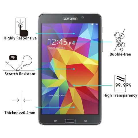 Pellicola in vetro temperato antideflagrante 0,4 mm 9H+ durezza superficiale 2.5D per Galaxy Tab 4 7.0 / T230 / T231 / T235, For T230