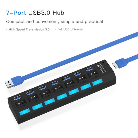 HUB USB 3.0 a 7 porte, super velocità 5 Gbps, plug and play, supporto 1 TB, 7 Ports (Black), 7 Ports (White)