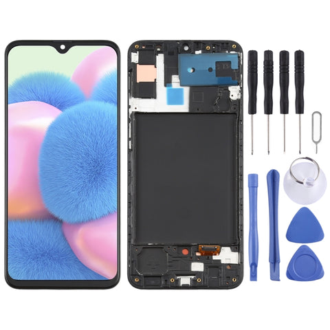 Schermo LCD in materiale Super AMOLED e digitalizzatore assemblaggio completo con cornice per Samsung Galaxy A30s, For Samsung Galaxy A30s()