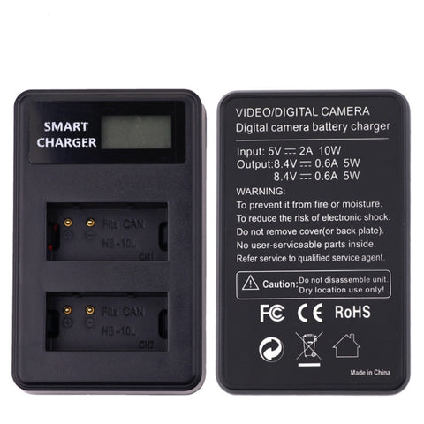 Per Canon NB-10L Batteria Display LCD intelligente Caricatore USB a doppio canale