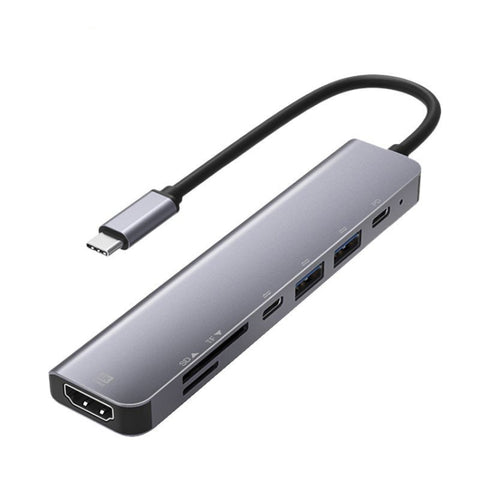 UC902 HUB multifunzione 7 in 1 HDMI+SD/TF+USB x 2+da tipo C+PD a USB-C/tipo C in lega di alluminio