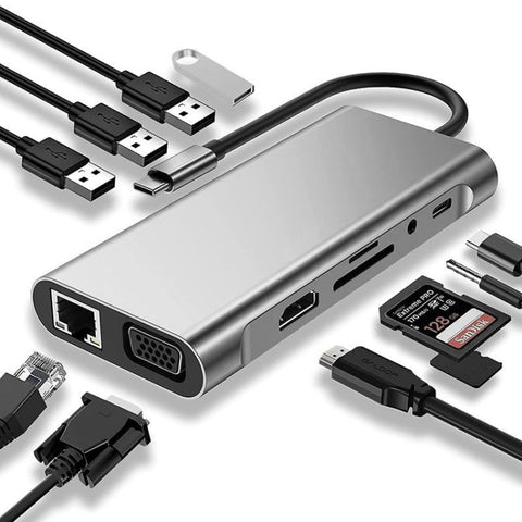HUB USB C 11 in 1 con HDMI 4K, VGA, PD, USB 3.0, Ethernet e lettore