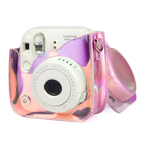borsa-per-fotocamera-richwell-in-pvc-traslucido-per-fujifilm-instax-mini-8-8-9-custodia-con-tracolla-sfumata-rosa-shell - immagine 2