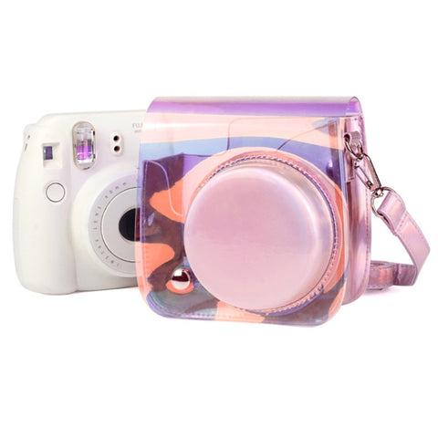 borsa-per-fotocamera-richwell-in-pvc-traslucido-per-fujifilm-instax-mini-8-8-9-custodia-con-tracolla-sfumata-rosa-shell - immagine 1