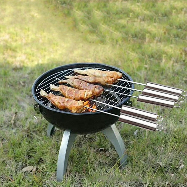 Perno per barbecue da 5 pezzi con manico Perno per griglia per barbecue in acciaio inossidabile con manico resistente al calore