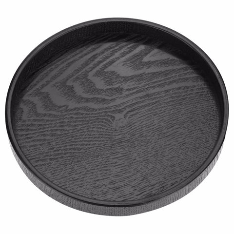 Vassoio portaoggetti Tay in legno per hotel rotondo creativo in legno massello, diametro: 27 cm, Black, Diameter: 27cm
