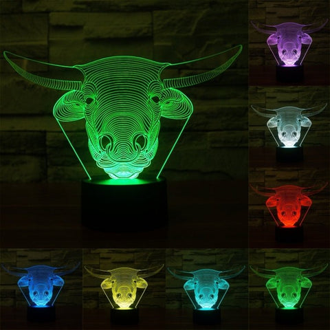 Lampada da scrivania con lampada stereo visiva creativa a 7 colori, luce notturna, Cow Style - Novalix Store