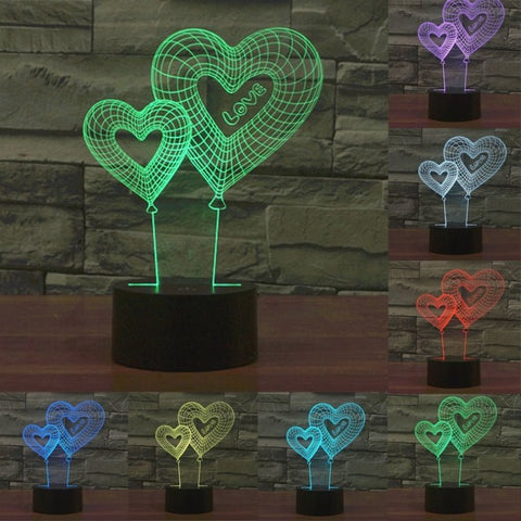 Lampada da scrivania con lampada stereo visiva creativa a 7 colori, luce notturna, Double Heart Balloon Style - Novalix Store
