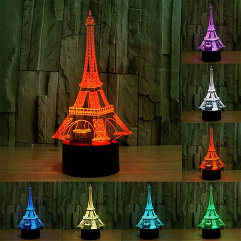 Lampada da scrivania con lampada stereo visiva creativa a 7 colori, luce notturna, Eiffel Tower Style - Novalix Store