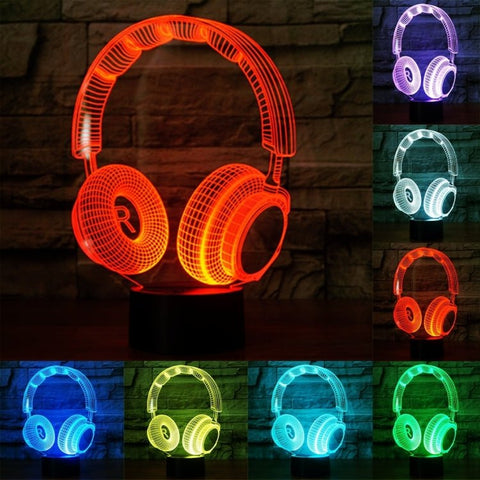 Lampada da scrivania con lampada stereo visiva creativa a 7 colori, luce notturna, Headset Shape - Novalix Store