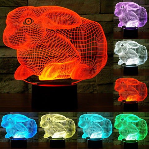 Lampada da scrivania con lampada stereo visiva creativa a 7 colori, luce notturna, Rabbit Shape - Novalix Store