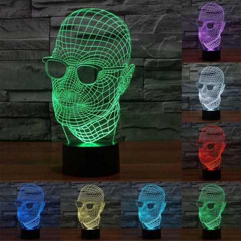 Lampada stereo visiva creativa a 7 colori, lampada da scrivania, luce notturna, dimensioni prodotto: 23,6 x 14,0 x 8,7 cm, Man with Glasses Style - Novalix Store