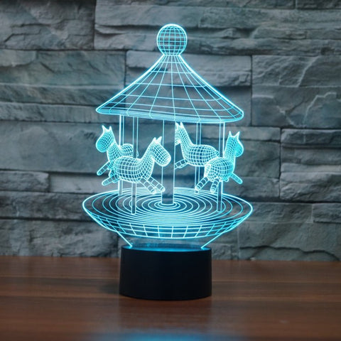 Luce notturna decorativa a LED 3D creativa con base nera a carosello, ricaricabile con pulsante a sfioramento, Rechargeable with Touch Button - Novalix Store