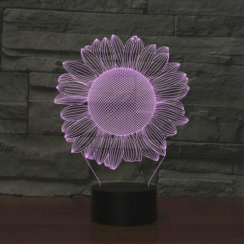 Luce notturna decorativa a LED 3D creativa con base nera girasole, versione USB con pulsante a sfioramento, USB with Touch Button Version - Novalix Store