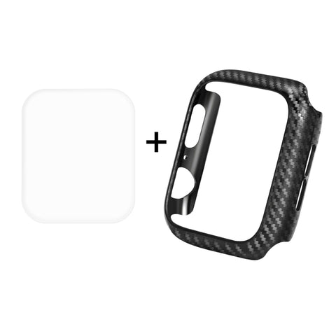 ENKAY Hat-Prince 2 in 1 Guscio protettivo semi-rivestito in fibra di carbonio con texture TPU + Proteggi schermo HD curvo con piegatura termica a schermo intero 3D per Apple Watch Serie 5 e 4 40 mm, 40mm