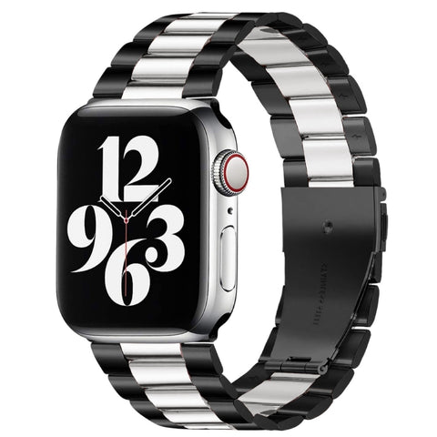 Per Apple Watch Serie 8 e 7 41 mm / SE 2 e 6 e SE e 5 e 4 40 mm / 3 e 2 e 1 38 mm con fibbia pieghevole e cinturino in acciaio inossidabile con 3 perline