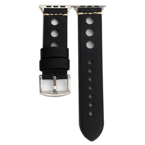 Per Apple Watch Series 8&7 41mm / SE 2&6&SE&5&4 40mm / 3&2&1 38mm Cinturino per orologio in vera pelle con foro retrò, For 38mm