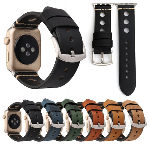 Per Apple Watch Series 8&7 41mm / SE 2&6&SE&5&4 40mm / 3&2&1 38mm Cinturino per orologio in vera pelle con foro retrò, For 38mm