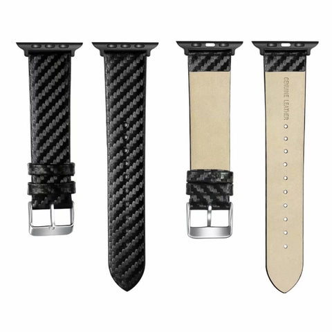 Cinturino in vera pelle in fibra di carbonio per Apple Watch Serie 5 e 4 40 mm e Serie 3 e 2 e 1 38 mm