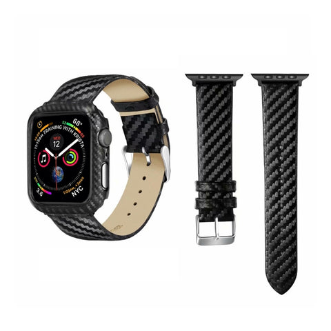Cinturino in vera pelle in fibra di carbonio per Apple Watch Serie 5 e 4 40 mm e Serie 3 e 2 e 1 38 mm