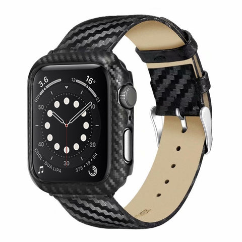 Cinturino in vera pelle in fibra di carbonio + telaio per Apple Watch serie 3, 2 e 1 42 mm, Apple Watch Series 3 &amp; 2 &amp; 1 42mm