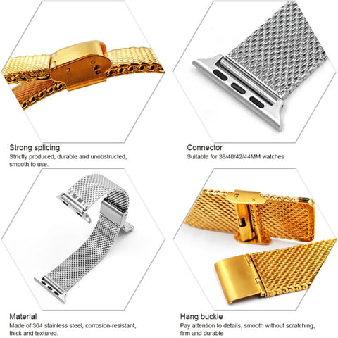 Ceinture pour montre milanaise en acciaio inossidabile 304 avec connecteur pour Apple Watch Ultra 49 mm / Serie 8 et 7 45 mm / SE 2 et 6 et SE et 5 et 4 44 mm / 3 et 2 et 1 42 mm, pour Apple Watch Series 7 45 mm / &amp; 6 &amp; SE &amp; 5 &amp; 4 44 mm