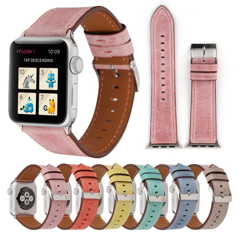 Per Apple Watch Series 8&7 41mm / SE 2&6&SE&5&4 40mm / 3&2&1 38mm Cinturino in vera pelle stile fresco, 38mm