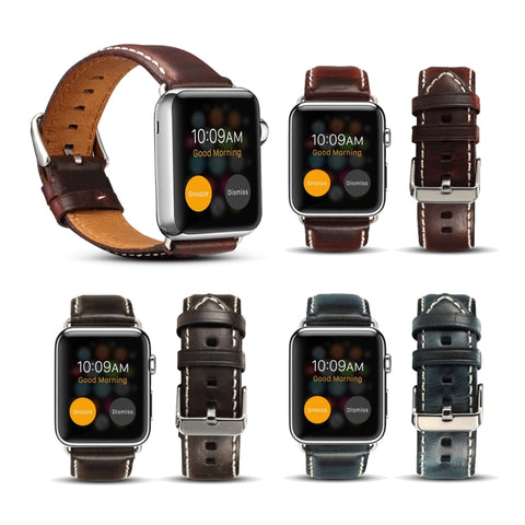 Cinturino in pelle per orologio retrò Denior Oil Wax per Apple Watch serie 7 45 mm / 6 e SE e 5 e 4 44 mm / 3 e 2 e 1 42 mm