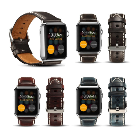 Cinturino in pelle per orologio retrò Denior Oil Wax per Apple Watch serie 8 e 7 41 mm / SE 2 e 6 e SE e 5 e 4 40 mm / 3 e 2 e 1 38 mm