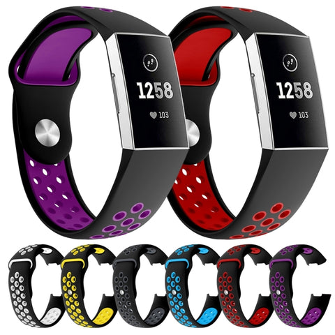 Cinturino in silicone bicolore con foro tondo per Fitbit Charge 3, dimensioni cinturino: 145-210 mm