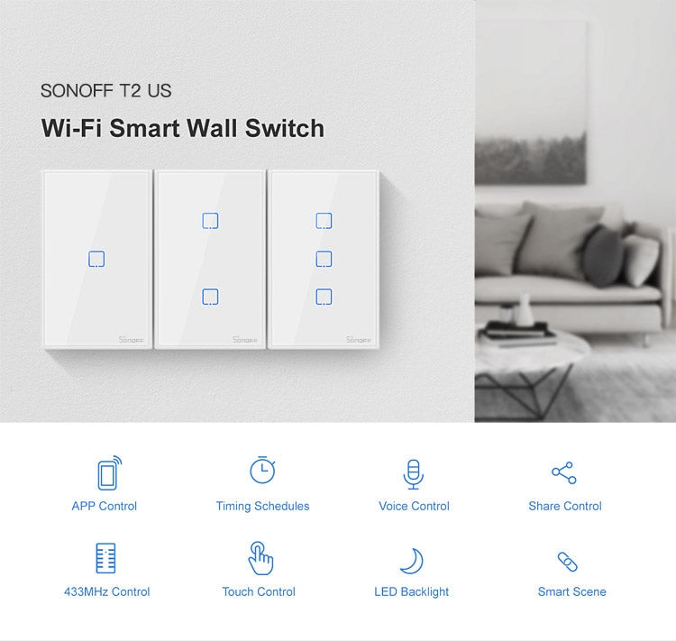 Sonoff T2 Touch 120mm Tempered Glass Panel Wall Switch Smart Home Light Touch Switch, Compatible with Alexa and Google Home, AC 100V-240V, US Plug      ...
