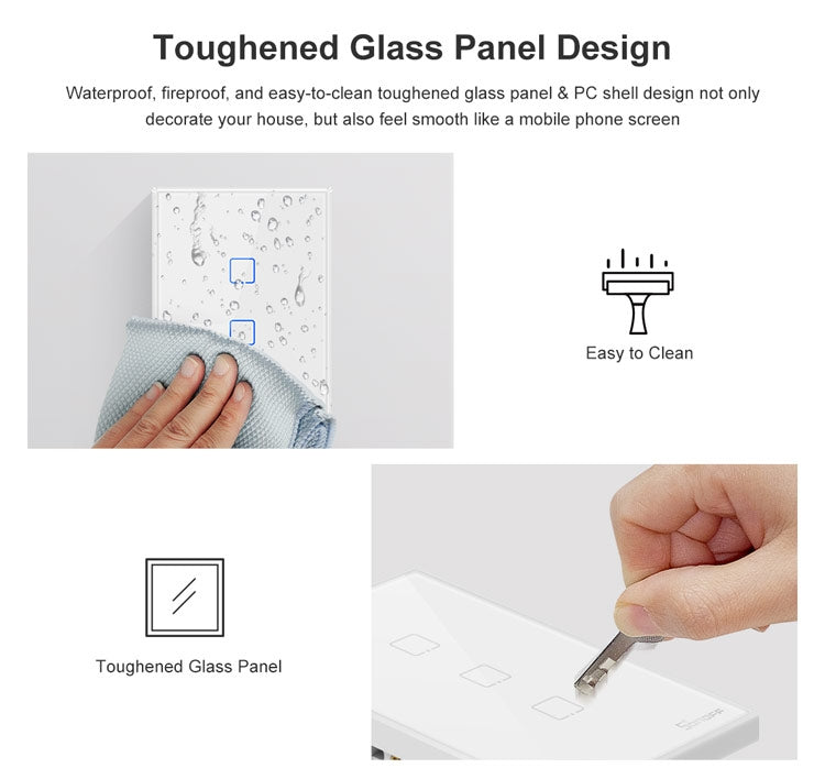 Sonoff T2 Touch 120mm Tempered Glass Panel Wall Switch Smart Home Light Touch Switch, Compatible with Alexa and Google Home, AC 100V-240V, US Plug      ...