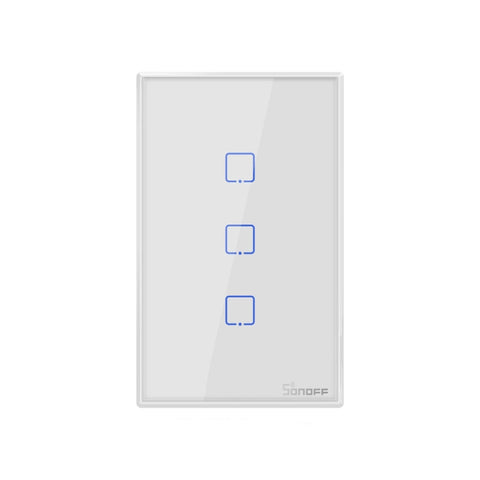 Sonoff T2 Touch Interruttore da parete con pannello in vetro temperato da 120 mm Interruttore tattile leggero per casa intelligente, compatibile con Alexa e Google Home, CA 100 V-240 V, spina americana, 120 mm/ 3 prese US