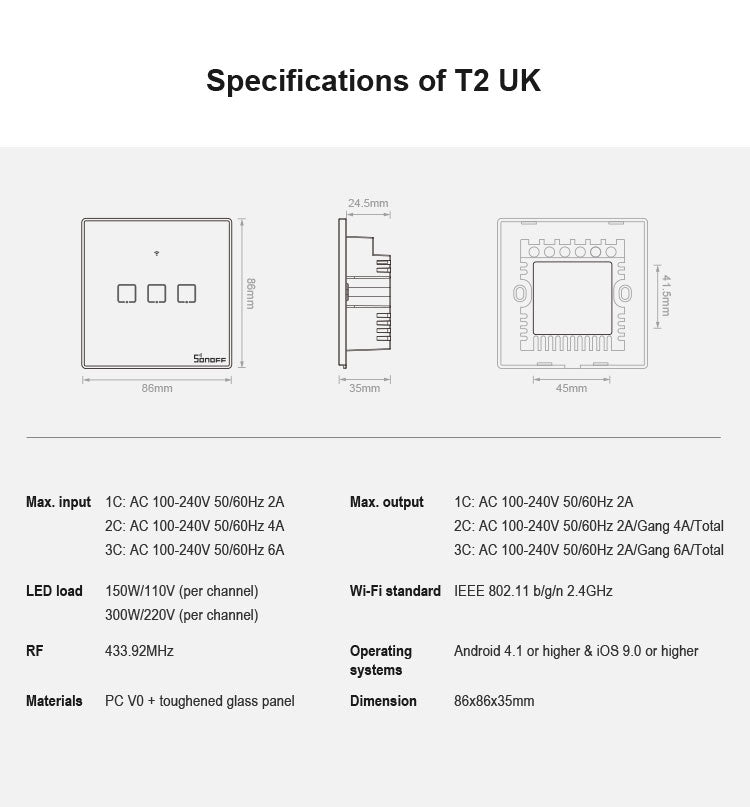 Sonoff T2 Touch Smart Wall Switch for Home Automation