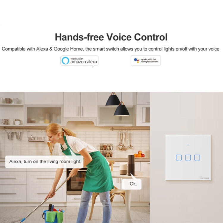 Sonoff T2 Touch 86mm Tempered Glass Panel Wall Switch Smart Home Light Touch Switch, Compatible with Alexa and Google Home, AC 100V-240V, EU Plug       ...