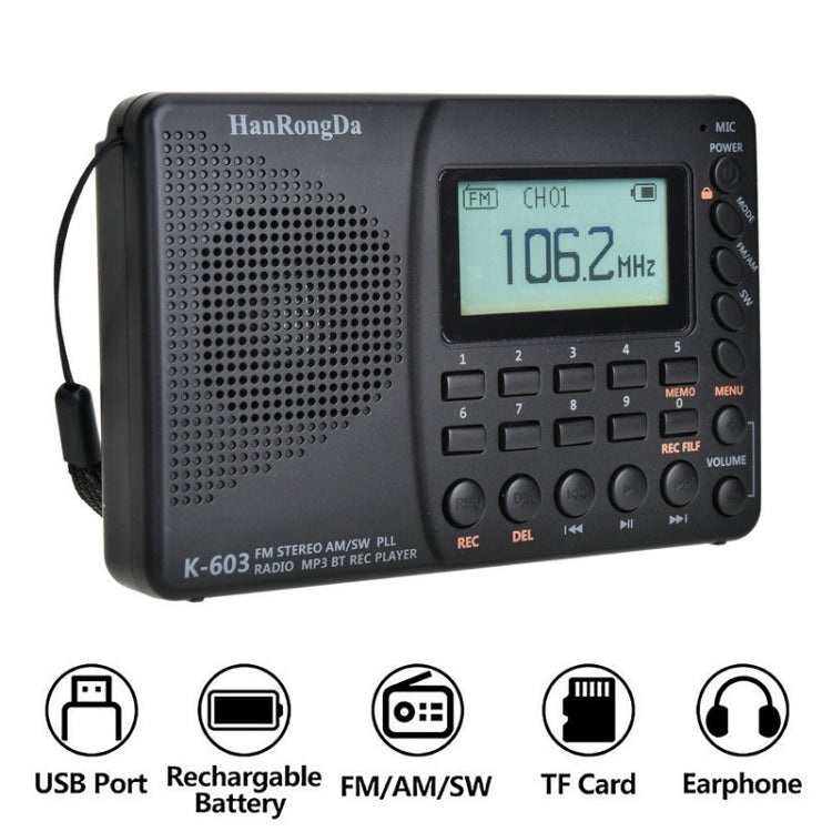 Radio Stereo Portatile K-603 FM/AM/SW con Supporto Bluetooth e Scheda